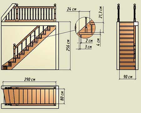 Чертеж лестницы с размерами