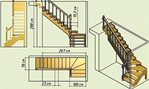 Лестница с поворотными ступенями на 90