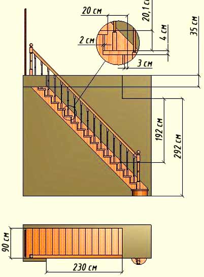 Чертеж лестницы с площадкой