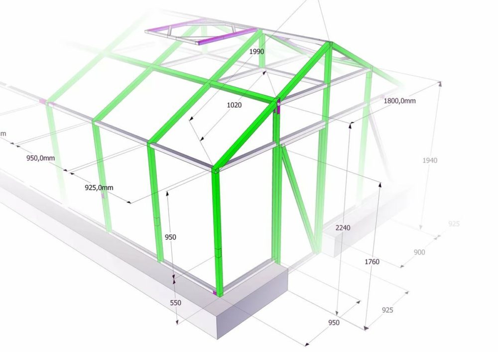 Каркас для теплицы из профильной трубы размеры чертежи
