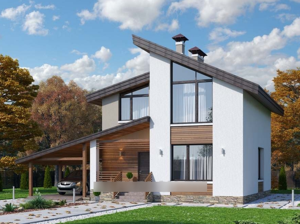 Дизайн и интерьер одноэтажного дома с односкатной крышей