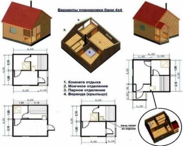 План бани 3х4 мойка и парилка отдельно