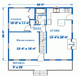 план 1 этажа дома с печью