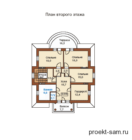 схема расположения комнат на втором этаже особняка с бассейном и сауной