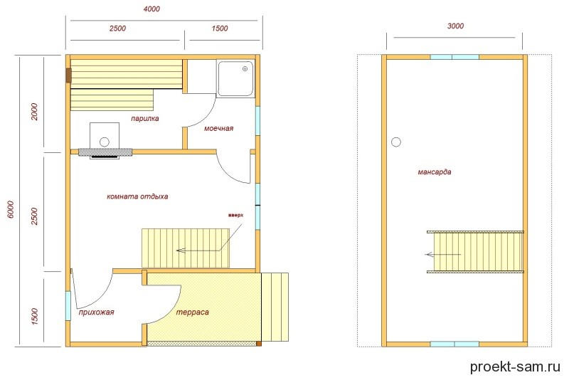 План бани 4х6