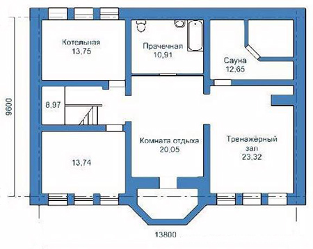 План цокольного этажа частного дома