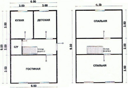планировка дома из бруса 6х9