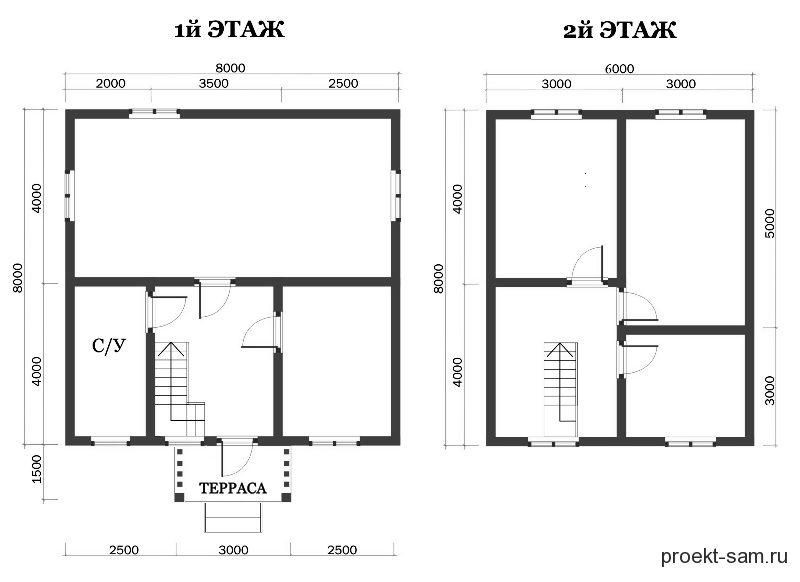 План 2 этажного дома 8х8
