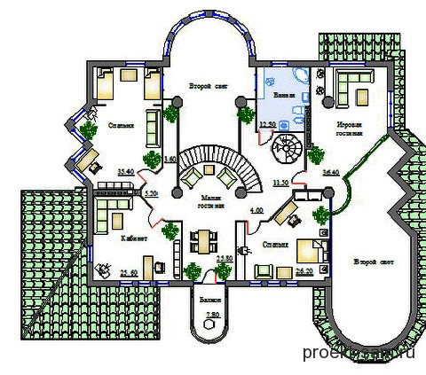 план дома с тренажерным залом и бассейном 2 этаж