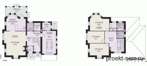план двухэтажного дома с гаражом