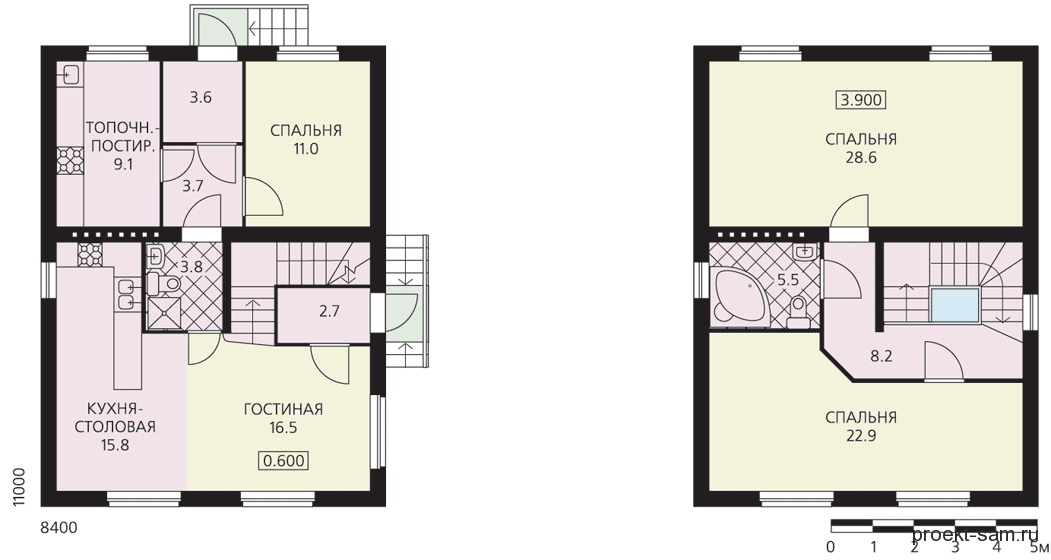 план небольшого двухэтажного дома из кирпича