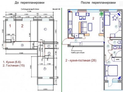 План кухни гостиной