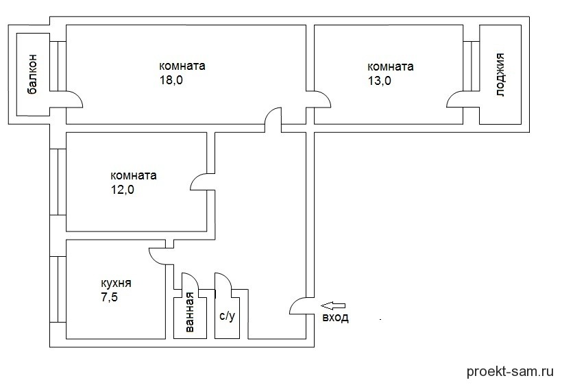 Планировка комнаты 9 м2