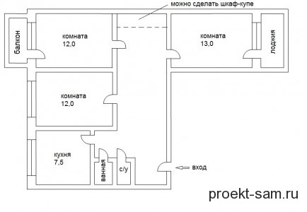 Планировка комнаты 3 на 5