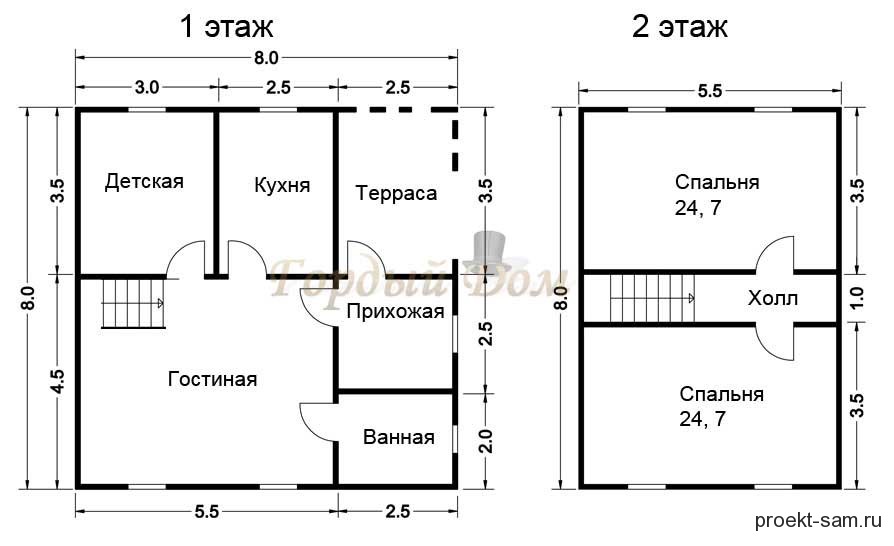 Планировка домов из бруса 8 8