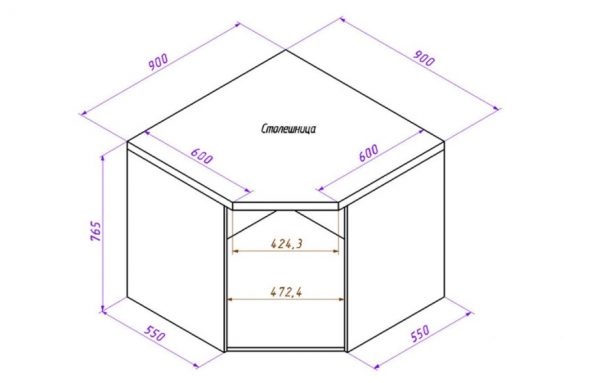 Конструкция нижнего углового кухонного шкафа