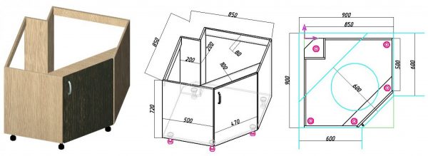 Деталировка углового кухонного шкафа